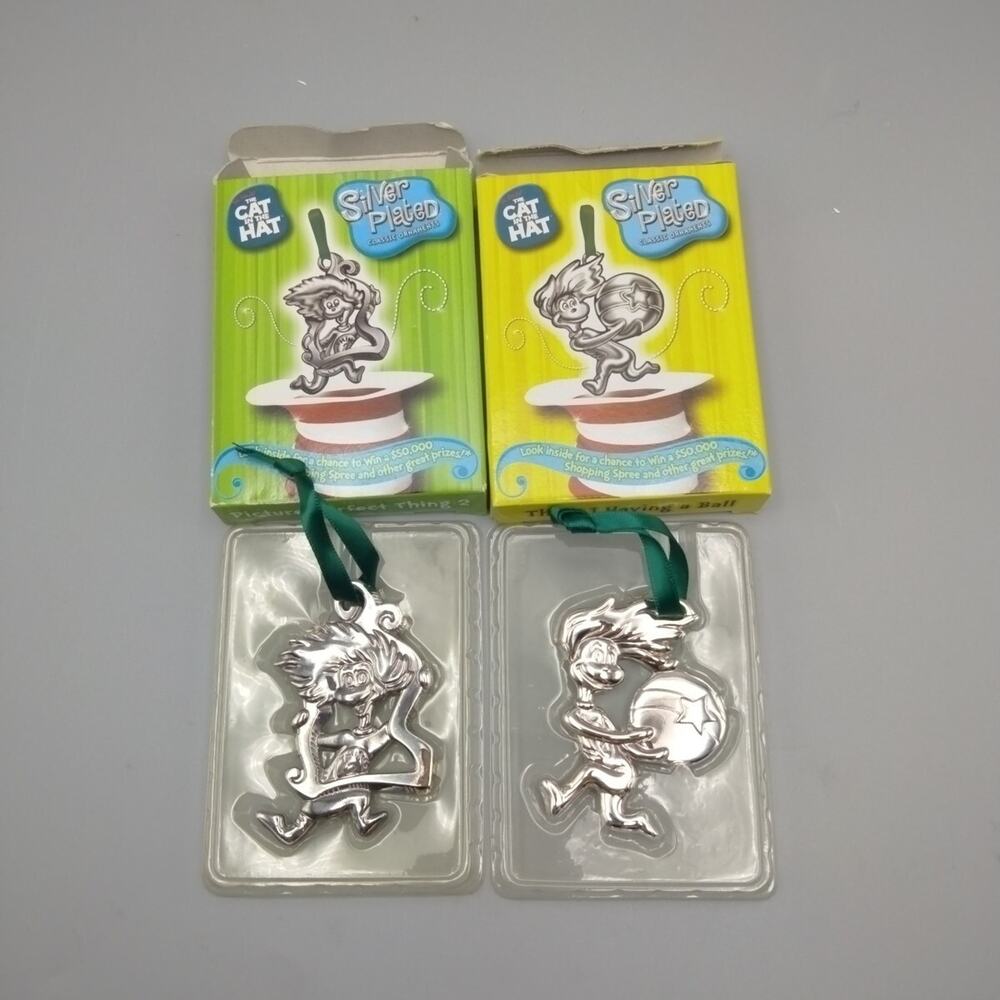 CAT IN THE HAT--silver plated classic ornaments Lot Of 2